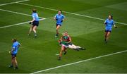 14 August 2021; Sarah Rowe of Mayo after scoring her side's first goal during the TG4 Ladies Football All-Ireland Championship semi-final match between Dublin and Mayo at Croke Park in Dublin. Photo by Stephen McCarthy/Sportsfile