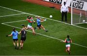 14 August 2021; Caoimhe O'Connor of Dublin scores her side's first goal during the TG4 Ladies Football All-Ireland Championship semi-final match between Dublin and Mayo at Croke Park in Dublin. Photo by Stephen McCarthy/Sportsfile