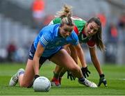 14 August 2021; Jennifer Dunne of Dublin in action against Niamh Kelly of Mayo during the TG4 Ladies Football All-Ireland Championship semi-final match between Dublin and Mayo at Croke Park in Dublin. Photo by Piaras Ó Mídheach/Sportsfile