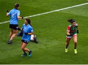 14 August 2021; Rachel Kearns of Mayo celebrates after scoring her side's second goal during the TG4 Ladies Football All-Ireland Championship semi-final match between Dublin and Mayo at Croke Park in Dublin. Photo by Stephen McCarthy/Sportsfile