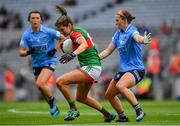 14 August 2021; Grace Kelly of Mayo in action against Orlagh Nolan of Dublin during the TG4 Ladies Football All-Ireland Championship semi-final match between Dublin and Mayo at Croke Park in Dublin. Photo by Ray McManus/Sportsfile