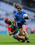 14 August 2021; Lyndsey Davey of Dublin gets past the challenge of Niamh Kelly of Mayo during the TG4 Ladies Football All-Ireland Championship semi-final match between Dublin and Mayo at Croke Park in Dublin. Photo by Piaras Ó Mídheach/Sportsfile