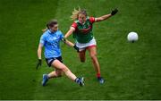 14 August 2021; Aoife Kane of Dublin in action against Sarah Rowe of Mayo during the TG4 Ladies Football All-Ireland Championship semi-final match between Dublin and Mayo at Croke Park in Dublin. Photo by Stephen McCarthy/Sportsfile