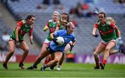14 August 2021; Siobhán Killeen of Dublin in action against Mayo players, from left, Róisín Durkin, Tamara O'Connor, and Clodagh McManamon during the TG4 Ladies Football All-Ireland Championship semi-final match between Dublin and Mayo at Croke Park in Dublin. Photo by Piaras Ó Mídheach/Sportsfile