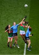14 August 2021; Niamh Kelly and Dayna Finn, left, of Mayo in action against Jennifer Dunne and Lauren Magee, right, of Dublin during the TG4 Ladies Football All-Ireland Championship semi-final match between Dublin and Mayo at Croke Park in Dublin. Photo by Stephen McCarthy/Sportsfile