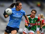 14 August 2021; Hannah Tyrrell of Dublin in action against Róisín Durkin of Mayo during the TG4 Ladies Football All-Ireland Championship semi-final match between Dublin and Mayo at Croke Park in Dublin. Photo by Ray McManus/Sportsfile