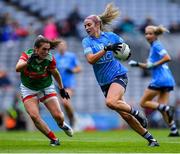 14 August 2021; Siobhán Killeen of Dublin in action against Tamara O'Connor of Mayo during the TG4 Ladies Football All-Ireland Championship semi-final match between Dublin and Mayo at Croke Park in Dublin. Photo by Piaras Ó Mídheach/Sportsfile