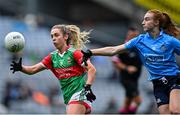 14 August 2021; Sinéad Cafferky of Mayo in action against Lauren Magee of Dublin during the TG4 Ladies Football All-Ireland Championship semi-final match between Dublin and Mayo at Croke Park in Dublin. Photo by Piaras Ó Mídheach/Sportsfile