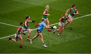14 August 2021; Jennifer Dunne of Dublin in action against Mayo players, from left, Clodagh McManamon, Tamara O'Connor, Fiona McHale, Saoirse Lally and Kathryn Sullivan during the TG4 Ladies Football All-Ireland Championship semi-final match between Dublin and Mayo at Croke Park in Dublin. Photo by Stephen McCarthy/Sportsfile