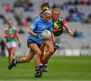 14 August 2021; Caoimhe O'Connor of Dublin in action against Saoirse Lally of Mayo during the TG4 Ladies Football All-Ireland Championship semi-final match between Dublin and Mayo at Croke Park in Dublin. Photo by Ray McManus/Sportsfile