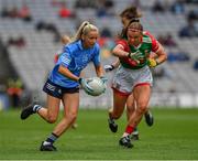 14 August 2021; Caoimhe O'Connor of Dublin in action against Saoirse Lally of Mayo during the TG4 Ladies Football All-Ireland Championship semi-final match between Dublin and Mayo at Croke Park in Dublin. Photo by Ray McManus/Sportsfile