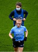14 August 2021; Lauren Magee of Dublin leaves the pitch with a blood injury accompanied by team doctor Noëlle Healy during the TG4 Ladies Football All-Ireland Championship semi-final match between Dublin and Mayo at Croke Park in Dublin. Photo by Stephen McCarthy/Sportsfile