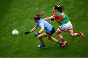 14 August 2021; Kate Sullivan of Dublin in action against Tamara O'Connor of Mayo during the TG4 Ladies Football All-Ireland Championship semi-final match between Dublin and Mayo at Croke Park in Dublin. Photo by Stephen McCarthy/Sportsfile