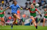 14 August 2021; Orlagh Nolan of Dublin in action against Tara Needham of Mayo during the TG4 Ladies Football All-Ireland Championship semi-final match between Dublin and Mayo at Croke Park in Dublin. Photo by Ray McManus/Sportsfile