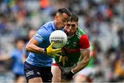 14 August 2021; Cormac Costello of Dublin in action against Patrick Durcan of Mayo during the GAA Football All-Ireland Senior Championship semi-final match between Dublin and Mayo at Croke Park in Dublin. Photo by Seb Daly/Sportsfile