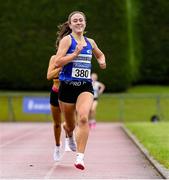 14 August 2021; Cara Laverty from Finn Valley AC, Donegal, on her way to winning the under-19 1500m during day six of the Irish Life Health National Juvenile Track & Field Championships at Tullamore Harriers Stadium in Tullamore, Offaly. Photo by Matt Browne/Sportsfile