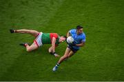 14 August 2021; Niall Scully of Dublin in action against Diarmuid O'Connor of Mayo during the GAA Football All-Ireland Senior Championship semi-final match between Dublin and Mayo at Croke Park in Dublin. Photo by Stephen McCarthy/Sportsfile