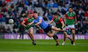 14 August 2021; John Small of Dublin in action against Ryan O'Donoghue, Conor Loftus and Kevin McLoughlin of Mayo during the GAA Football All-Ireland Senior Championship semi-final match between Dublin and Mayo at Croke Park in Dublin. Photo by Ray McManus/Sportsfile