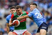14 August 2021; Aidan O'Shea of Mayo in action against Eoin Murchan of Dublin during the GAA Football All-Ireland Senior Championship semi-final match between Dublin and Mayo at Croke Park in Dublin. Photo by Ramsey Cardy/Sportsfile