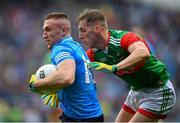 14 August 2021; Paddy Small of Dublin in action against Eoghan McLaughlin of Mayo during the GAA Football All-Ireland Senior Championship semi-final match between Dublin and Mayo at Croke Park in Dublin. Photo by Piaras Ó Mídheach/Sportsfile