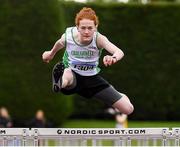 14 August 2021; Connor Penny, from Craughwell AC, Galway on his way to winning the boys under-14 75m Hurdles during day six of the Irish Life Health National Juvenile Track & Field Championships at Tullamore Harriers Stadium in Tullamore, Offaly. Photo by Matt Browne/Sportsfile