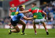 14 August 2021; Paddy Small of Dublin in action against Eoghan McLaughlin of Mayo during the GAA Football All-Ireland Senior Championship semi-final match between Dublin and Mayo at Croke Park in Dublin. Photo by Seb Daly/Sportsfile