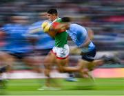 14 August 2021; Tommy Conroy of Mayo makes a break during the GAA Football All-Ireland Senior Championship semi-final match between Dublin and Mayo at Croke Park in Dublin. Photo by Ramsey Cardy/Sportsfile