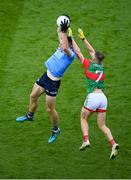 14 August 2021; Brian Fenton of Dublin in action against Eoghan McLaughlin of Mayo during the GAA Football All-Ireland Senior Championship semi-final match between Dublin and Mayo at Croke Park in Dublin. Photo by Stephen McCarthy/Sportsfile
