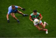 14 August 2021; Tommy Conroy of Mayo in action against Jonny Cooper of Dublin during the GAA Football All-Ireland Senior Championship semi-final match between Dublin and Mayo at Croke Park in Dublin. Photo by Stephen McCarthy/Sportsfile