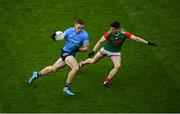 14 August 2021; Brian Fenton of Dublin in action against Conor Loftus of Mayo during the GAA Football All-Ireland Senior Championship semi-final match between Dublin and Mayo at Croke Park in Dublin. Photo by Stephen McCarthy/Sportsfile
