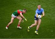 14 August 2021; Paddy Small of Dublin in action against Eoghan McLaughlin of Mayo during the GAA Football All-Ireland Senior Championship semi-final match between Dublin and Mayo at Croke Park in Dublin. Photo by Stephen McCarthy/Sportsfile