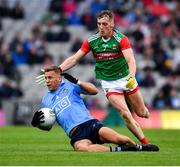 14 August 2021; Jonny Cooper of Dublin in action against Eoghan McLaughlin of Mayo during the GAA Football All-Ireland Senior Championship semi-final match between Dublin and Mayo at Croke Park in Dublin. Photo by Ray McManus/Sportsfile