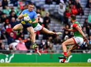 14 August 2021; Paddy Small of Dublin in action against Eoghan McLaughlin, behind, and Aidan O'Shea of Mayo during the GAA Football All-Ireland Senior Championship semi-final match between Dublin and Mayo at Croke Park in Dublin. Photo by Piaras Ó Mídheach/Sportsfile