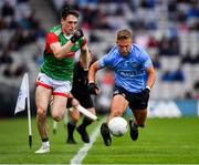 14 August 2021; Jonny Cooper of Dublin in action against Patrick Durcan of Mayo during the GAA Football All-Ireland Senior Championship semi-final match between Dublin and Mayo at Croke Park in Dublin. Photo by Ray McManus/Sportsfile