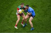 14 August 2021; John Small of Dublin collides with Eoghan McLaughlin of Mayo during the GAA Football All-Ireland Senior Championship semi-final match between Dublin and Mayo at Croke Park in Dublin. Photo by Stephen McCarthy/Sportsfile