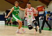 14 August 2021; Thomas Yome of Gibraltar in action against Sean Flood of Ireland during the FIBA Men’s European Championship for Small Countries day four match between Gibraltar and Ireland at National Basketball Arena in Tallaght, Dublin. Photo by Eóin Noonan/Sportsfile