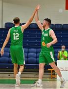 14 August 2021; Jordan Blount of Ireland, right, with team-mate Will Hanley of Ireland during the FIBA Men’s European Championship for Small Countries day four match between Gibraltar and Ireland at National Basketball Arena in Tallaght, Dublin. Photo by Eóin Noonan/Sportsfile
