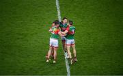 14 August 2021; Mayo players, from left, Enda Hession, Brendan Harrison, Patrick Durcan and Lee Keegan, 3, celebrate following the GAA Football All-Ireland Senior Championship semi-final match between Dublin and Mayo at Croke Park in Dublin. Photo by Stephen McCarthy/Sportsfile
