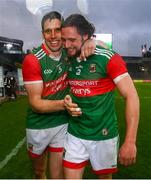 14 August 2021; Lee Keegan, left, and Pádraig O'Hora of Mayo following their side's victory in the GAA Football All-Ireland Senior Championship semi-final match between Dublin and Mayo at Croke Park in Dublin. Photo by Ramsey Cardy/Sportsfile