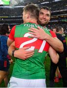 14 August 2021; Aidan O'Shea, right, and Conor O'Shea of Mayo after their side's victory over Dublin in their GAA Football All-Ireland Senior Championship semi-final match at Croke Park in Dublin. Photo by Seb Daly/Sportsfile