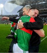 14 August 2021; Matthew Ruane of Mayo and manager James Horan after their side's victory over Dublin in their GAA Football All-Ireland Senior Championship semi-final match at Croke Park in Dublin. Photo by Seb Daly/Sportsfile