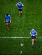 14 August 2021; Dejected Dublin players Con O'Callaghan, right, Colm Basquel, left, and Ciarán Kilkenny following the GAA Football All-Ireland Senior Championship semi-final match between Dublin and Mayo at Croke Park in Dublin. Photo by Stephen McCarthy/Sportsfile