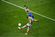 14 August 2021; Kevin McLoughlin of Mayo in action against John Small of Dublin during the GAA Football All-Ireland Senior Championship semi-final match between Dublin and Mayo at Croke Park in Dublin. Photo by Stephen McCarthy/Sportsfile