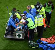 14 August 2021; Eoghan McLaughlin of Mayo is stretchered off from the pitch following a head injury during the GAA Football All-Ireland Senior Championship semi-final match between Dublin and Mayo at Croke Park in Dublin. Photo by Stephen McCarthy/Sportsfile