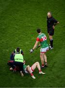 14 August 2021; Diarmuid O'Connor of Mayo appeals to referee Conor Lane following an injury to Eoghan McLaughlin during the GAA Football All-Ireland Senior Championship semi-final match between Dublin and Mayo at Croke Park in Dublin. Photo by Stephen McCarthy/Sportsfile