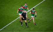 14 August 2021; Mayo players, from left, Diarmuid O'Connor, Stephen Coen and Conor Loftus appeal to referee Conor Lane following an injury to Eoghan McLaughlin during the GAA Football All-Ireland Senior Championship semi-final match between Dublin and Mayo at Croke Park in Dublin. Photo by Stephen McCarthy/Sportsfile