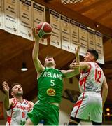 14 August 2021; Christopher Fulton of Ireland in action against Thomas Yome of Gibraltar during the FIBA Men’s European Championship for Small Countries day four match between Gibraltar and Ireland at National Basketball Arena in Tallaght, Dublin. Photo by Eóin Noonan/Sportsfile