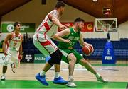 14 August 2021; Jordan Blount of Ireland in action against Lucas Perez of Gibraltar during the FIBA Men’s European Championship for Small Countries day four match between Gibraltar and Ireland at National Basketball Arena in Tallaght, Dublin. Photo by Eóin Noonan/Sportsfile