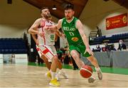 14 August 2021; Jordan Blount of Ireland in action against Miguel Ortega of Gibraltar during the FIBA Men’s European Championship for Small Countries day four match between Gibraltar and Ireland at National Basketball Arena in Tallaght, Dublin. Photo by Eóin Noonan/Sportsfile