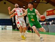 14 August 2021; Jordan Blount of Ireland in action against Miguel Ortega of Gibraltar during the FIBA Men’s European Championship for Small Countries day four match between Gibraltar and Ireland at National Basketball Arena in Tallaght, Dublin. Photo by Eóin Noonan/Sportsfile